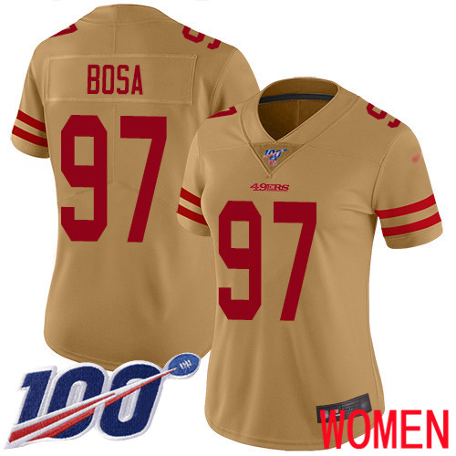 San Francisco 49ers Limited Gold Women Nick Bosa NFL Jersey #97 100th Season Vapor Untouchable Inverted Legend->san francisco 49ers->NFL Jersey